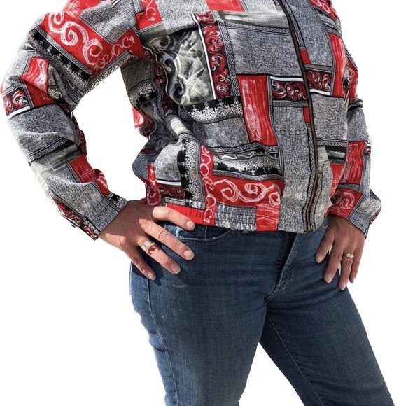 Lightweight Bomber Jacket Red Vintage Gen X 1980s Med Kensington Square - Picture 7 of 8